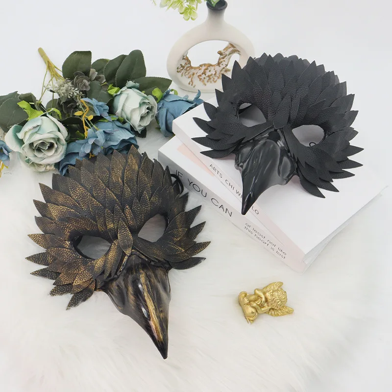 Exquisite Bird Beak Mask Black Half Face Owl Feather Halloween Carnival Masquerade Cosplay Party Dress Up Costume Prop Decor