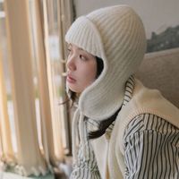 Fashion Warm Pilot Hat Soft Thickened Winter Knitted Cap Lace-up Earmuff Wool Blend Hat Unisex