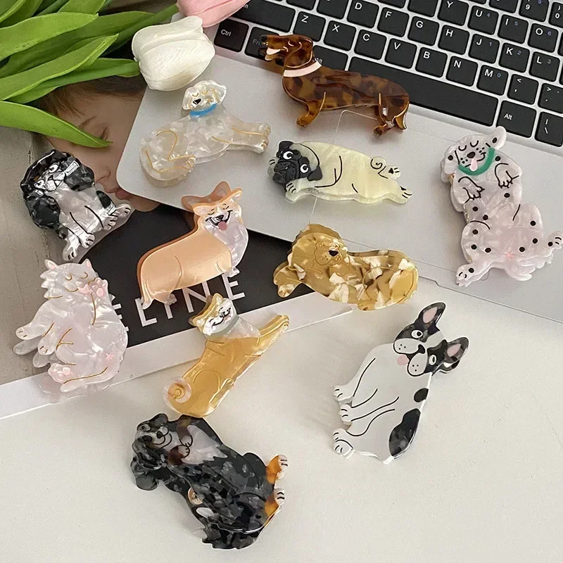 Big Sale Cartoon Animal Dog Hair Claw Acetate Clip Cute Pet Dog Flower Hair Clip for Women Fashion Hairpin Hair Accessories