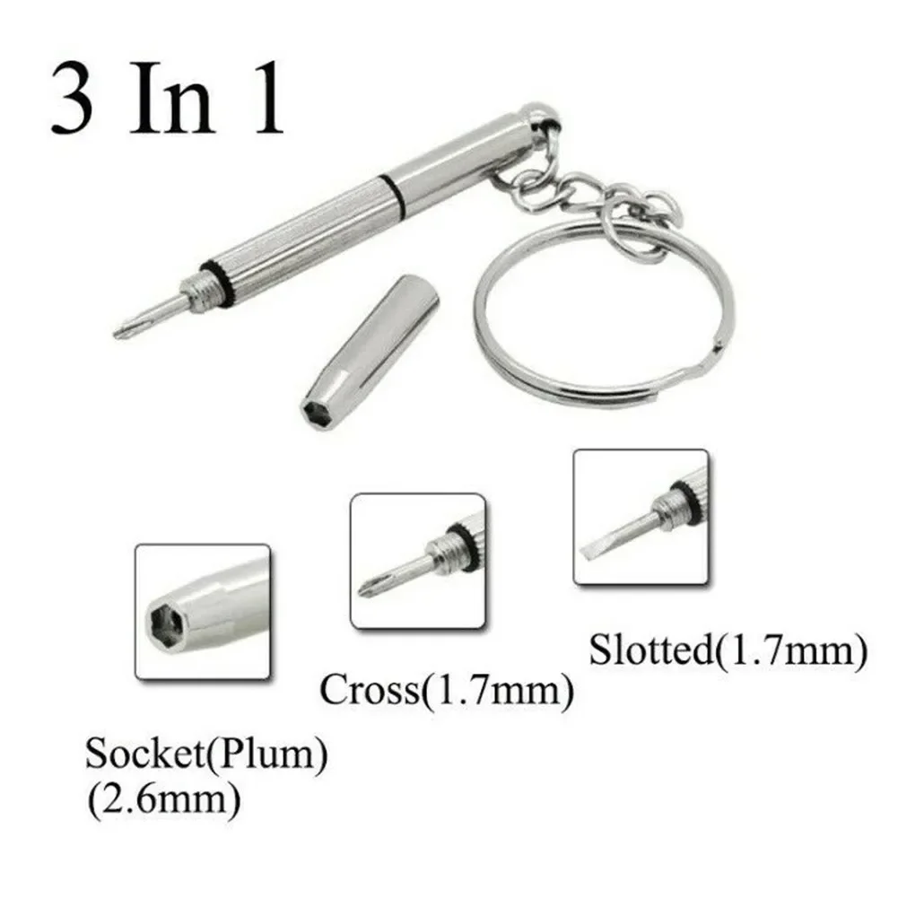 For Glasses Phone Watch Repair 2PC Mini 3in1 Screwdriver Set With Slotted For Phillips And Hex Tips Screwdriver Keychain