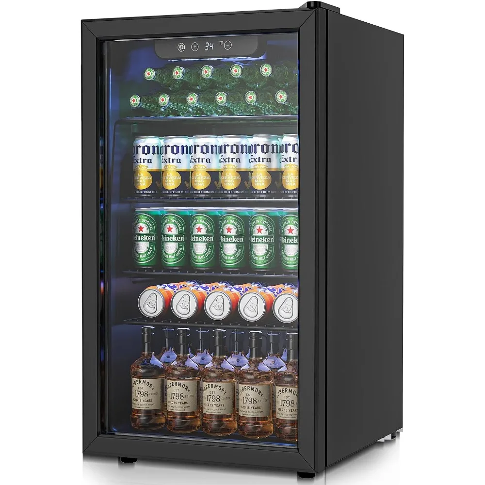 

Wine Fridge with Glass Door, 126 Can Mini Fridge and 4 Adjustable Shelves, Freestanding Wine Cooler