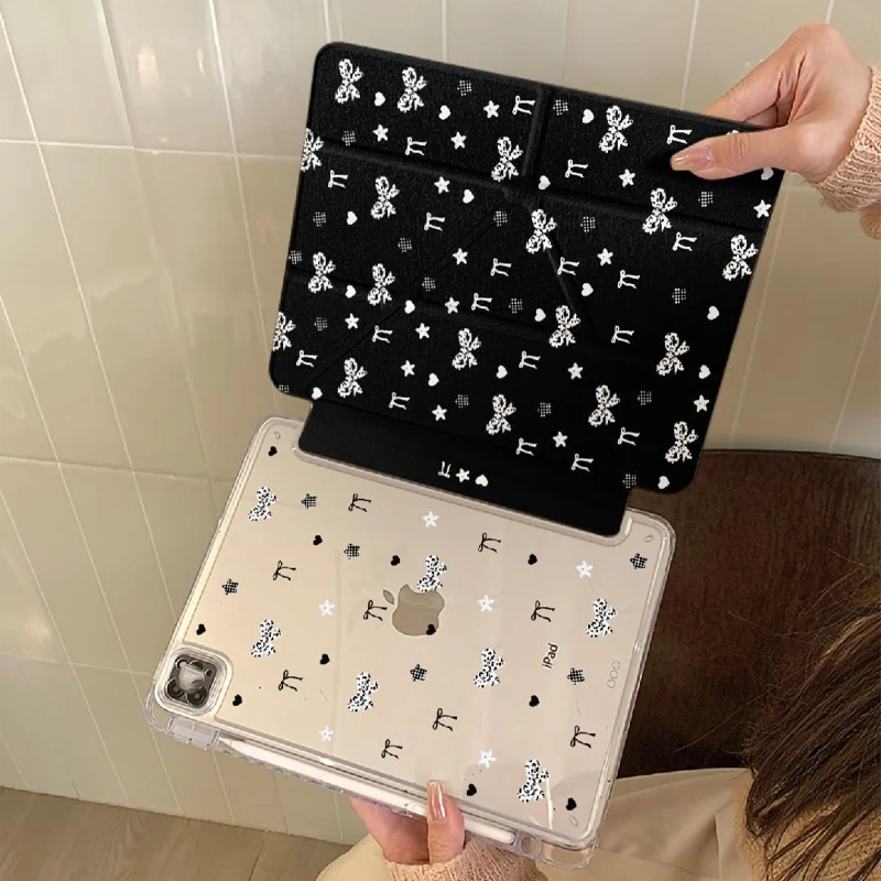 

Black Bow Tie iPad Case For iPad Pro 11 13in 2025 iPad Pro 12.9in Air7 10th 11th M4/5 MINI Anti-fall 3+Y Fold Protected Cover