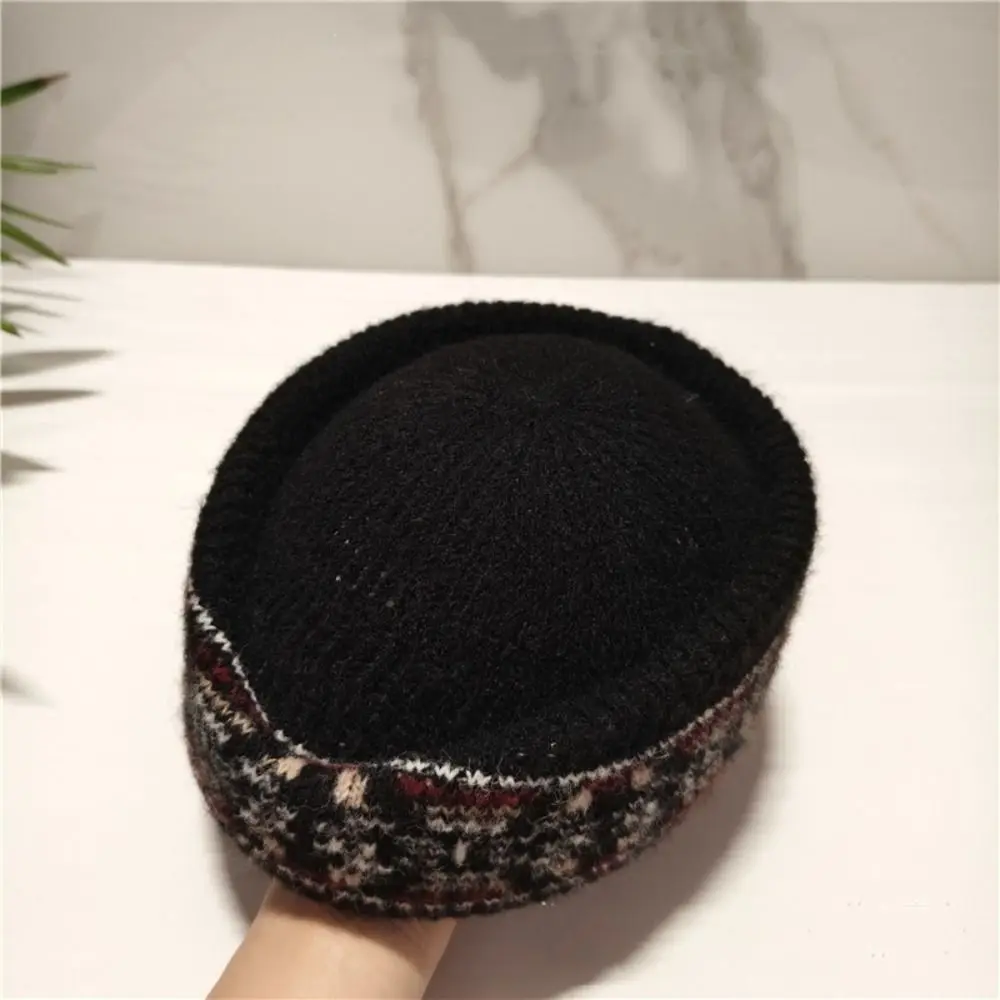 French Style Fair Isle Pattern Pillbox Hat Elegant Jacquard Fedora Hat Dome Fedoras Medicine Box Hat Fashion Show