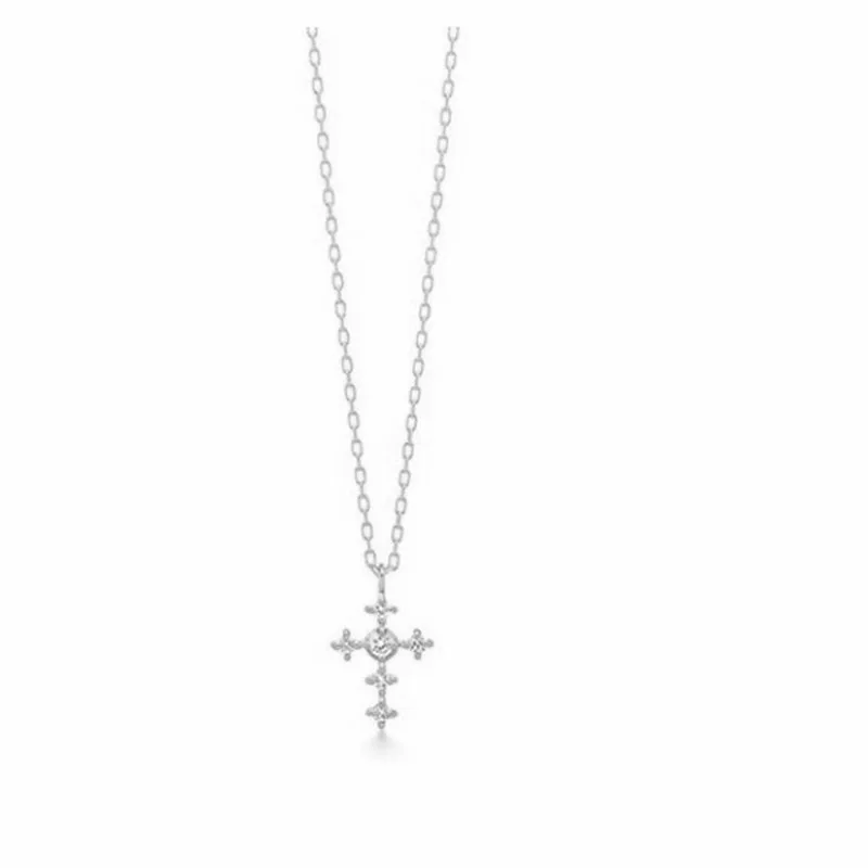 S925 Sterling Silver Cross Zircon Pendant Necklace Clavicle Chain Women Vintage Fashion Jewelry Girl Holiday Party Show Gift view 5