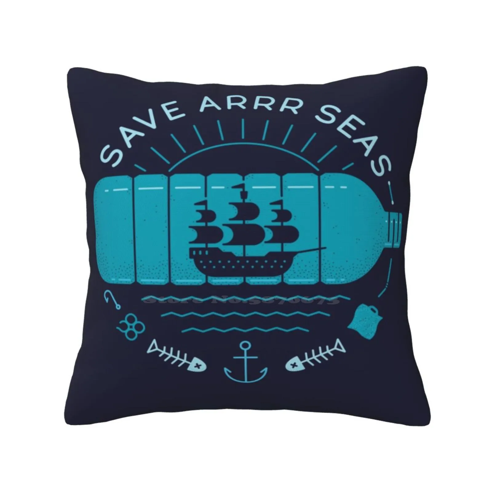 Save Arrr Seas Pillowslip Pillowcase The Paper Crane Rick Crane Thepapercrane Blue Graphic Design Cool Minimalist Art Circle