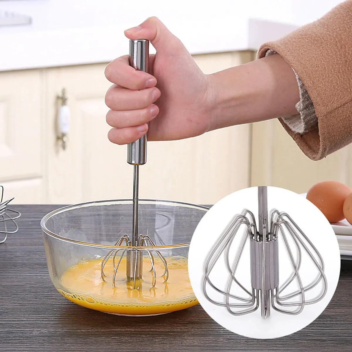 Stainless steel egg mixer Semi automatic rotating cream mixer Kitchen Baking Utensils Cream and Butter Blender