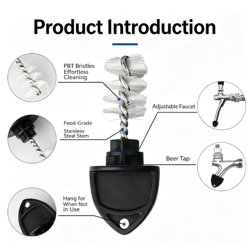 Draft Faucet Cleaning Brush for Narrow Nozzles, Tapered Head Tool with Metal Stem for Routine Tap Opening Care Use Y5GB