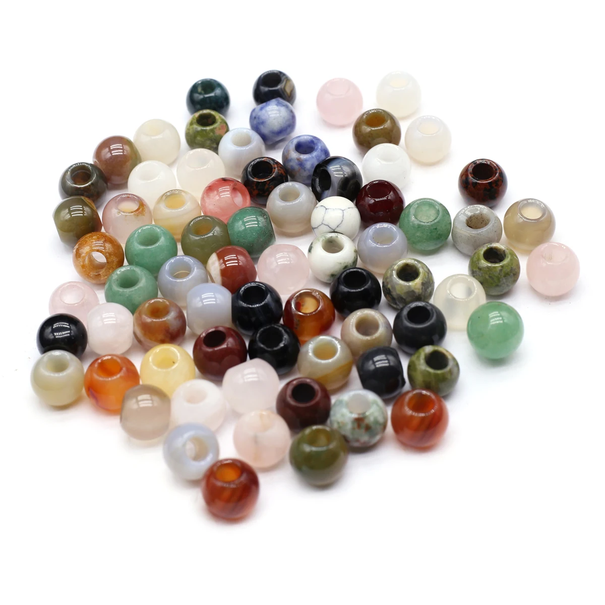Natural Crystal Agate Round Beads 12x11mm Large Hole Mixed Color Loose Spacer Beads 5Pcs DIY Handmade Necklace Jewelry Materials