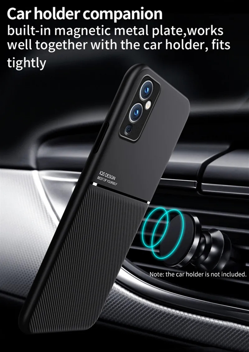 Leather Texture Car Magnetic Holder Phone Case For Oneplus 9 Pro Matte Silicone Shockproof  Bumper Cover for One plus 9 Coque