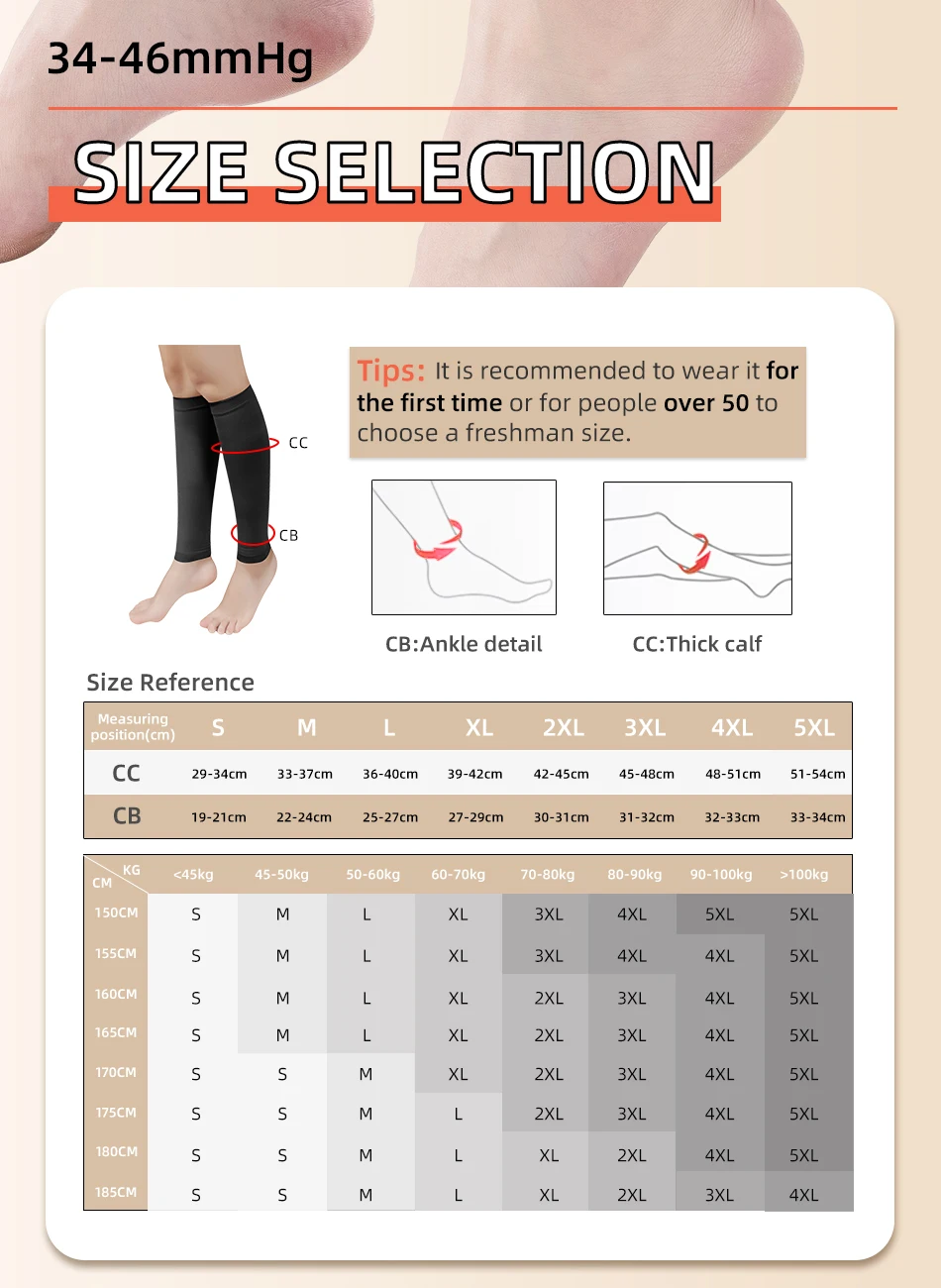 Plus Size S-5XL Lauf- und Sport-Kompressionsstrümpfe für Herren, 30-40 mmHg, zehenlos, medizinische Strümpfe gegen Krampfadern – Detail 2