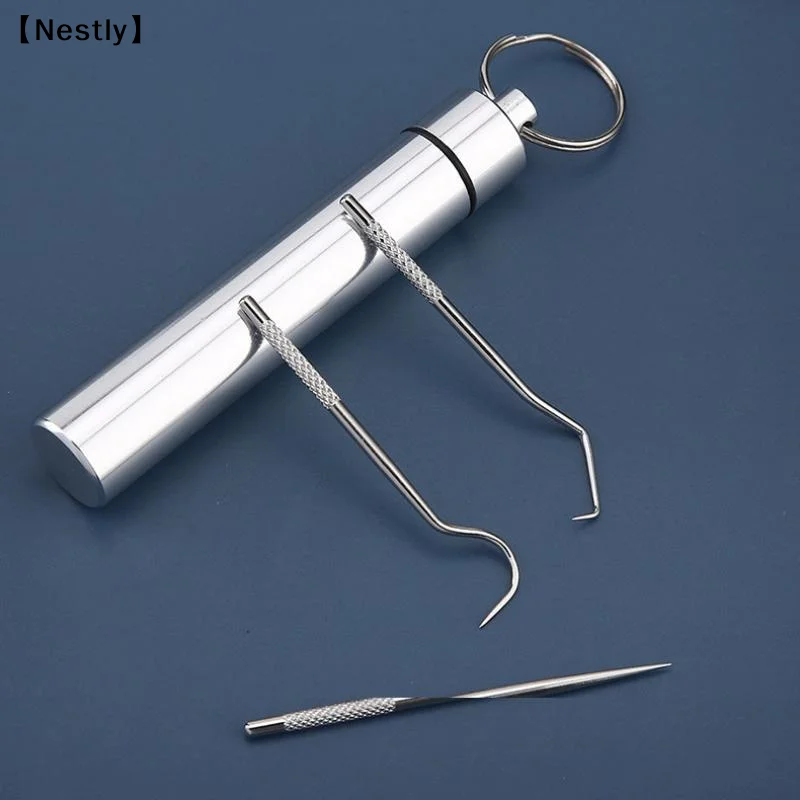 Stainless Steel Toothpick Set Tooth Flossing Reusable Toothpicks Portable Toothpick Floss Teeth Cleaner Oral Cleaning〔Nest〕