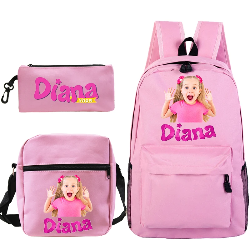 3pcs Set Kids Diana Show Print Backpacks for Primary School Girls School Bags Cute Girl Pattern Bookbag Kids Pink Casual Bagpack