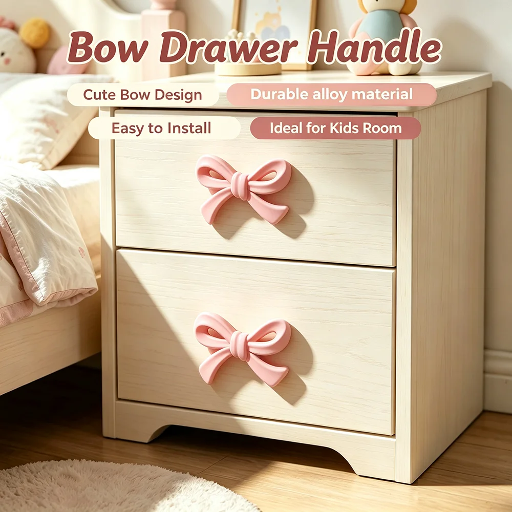 Small Size Pink Bow Cabinet Pulls Drawer Handle Zinc Alloy Metal Pulls for Dressing Table Small Cabinets DIY