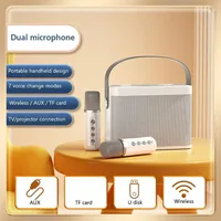 High Power Karaoke Machine Mini Portable Wireless Bluetooth Speaker System With 2 Microphones All-in-One Family Ktv Speakers Set