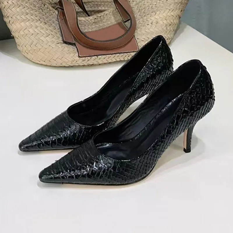 

New High Heels Shoes Woman Pointed Toe Kitten Heels Shoes Women Genuine Leather Thin Heels Modern Pumps Shoes Women