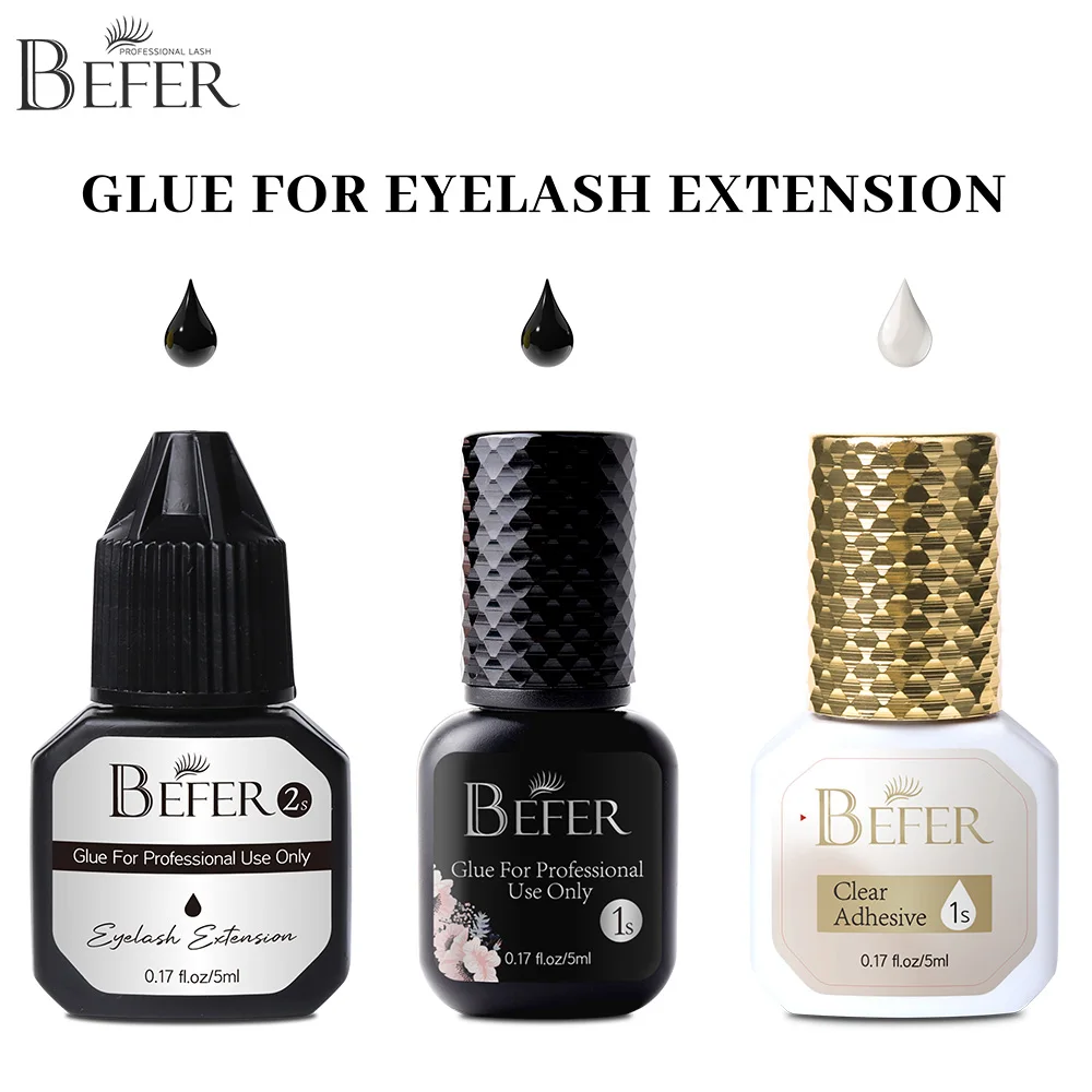 Befer 5ml Glue for Eyelashes Extensions Professional False Eyelash Glue 0.5-2 Sec Fast Drying Low Odor No Irritant Make Up Tools