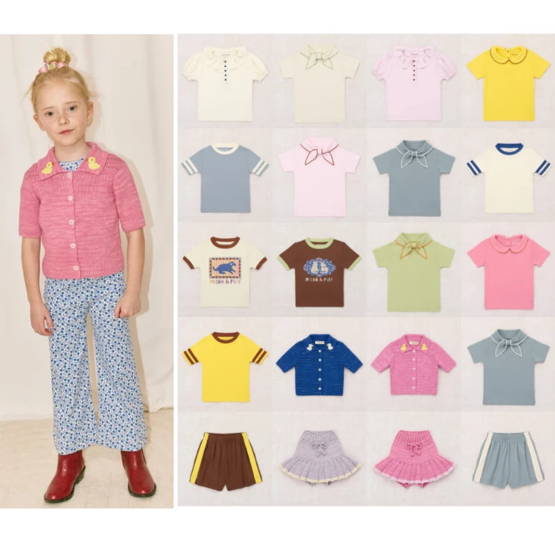 

Детские комплекты футболок 26 SS MP: хлопковые футболки с коротким рукавом для девочек, топы с бантом, футболки и шорты для мальчиков, повседневные трикотажные топы и юбки