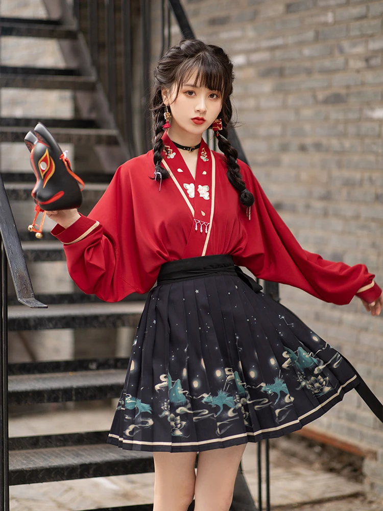 Stand-up Collar Chinese Style Hanfu Ming Dynasty Horse Face Pony Skirt Spring And Summer Cute Embroidery Lolita Kawaii Pastel