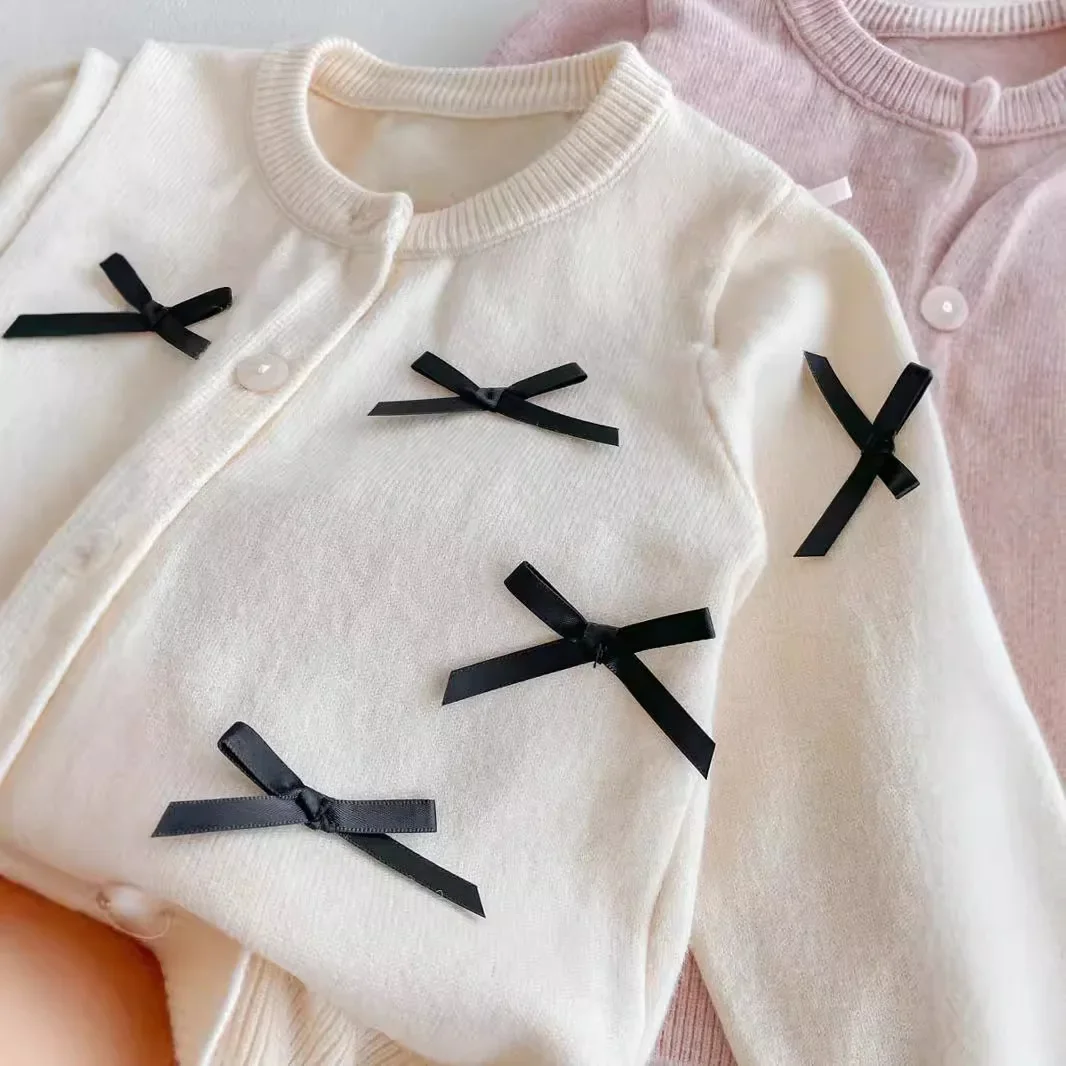 Baby Clothing Fashion Long Sleeve Knitted Cardigan Coat 2024 Children New Autumn Sweater Girl Baby Sweet Bow Design Sense Top