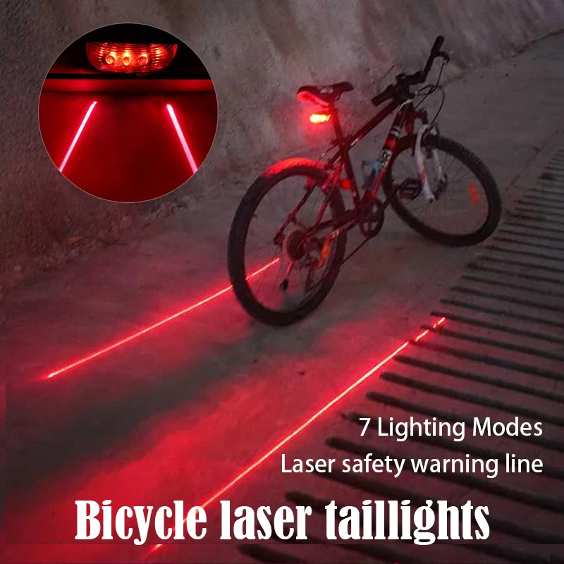 Bicycle Rear lamp 2 laser protected warning taillights Waterproof 5LED Flash for Night riding safety Mountain Bike Accessories