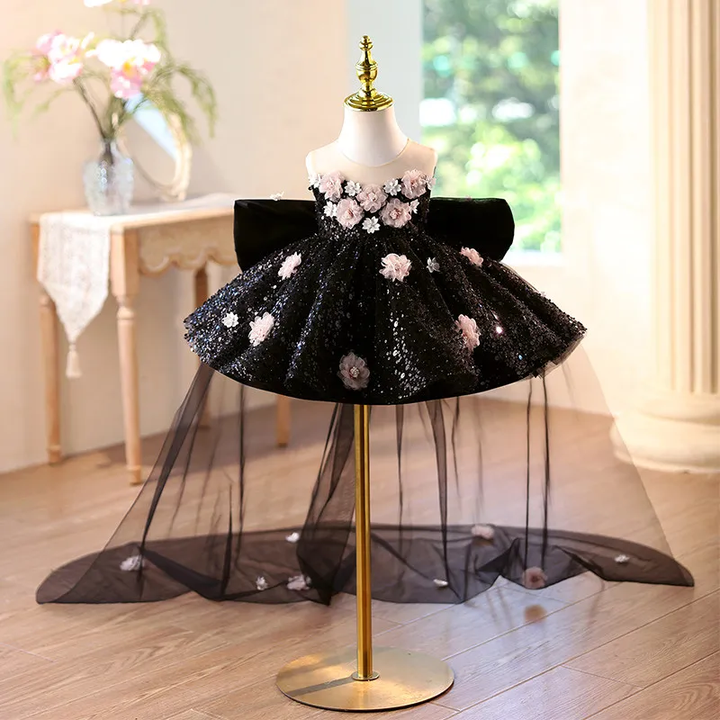KLFLGD Luxurious and Elegant Girls Tutu Skirt First Birthday Party Dress Ballet Dress Up Dance Party Kids Sequin Dress