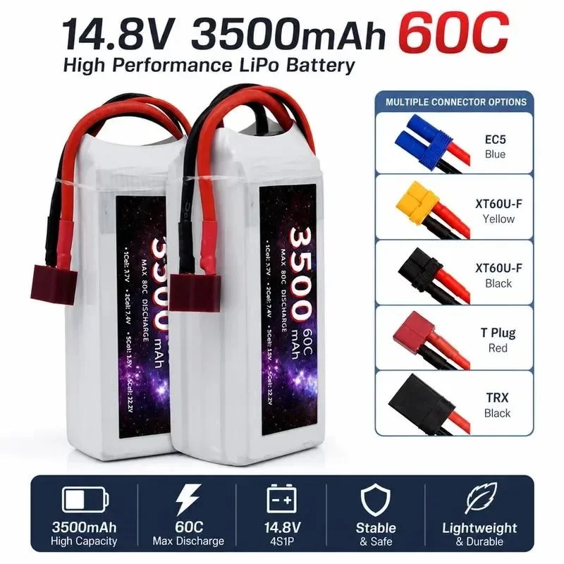 [NEW]  for Direct Polymer Lithium Battery 3500mAh 14.8V High Rate LiPo Battery for Drone Model RC Toy Aircraft Replacement Power