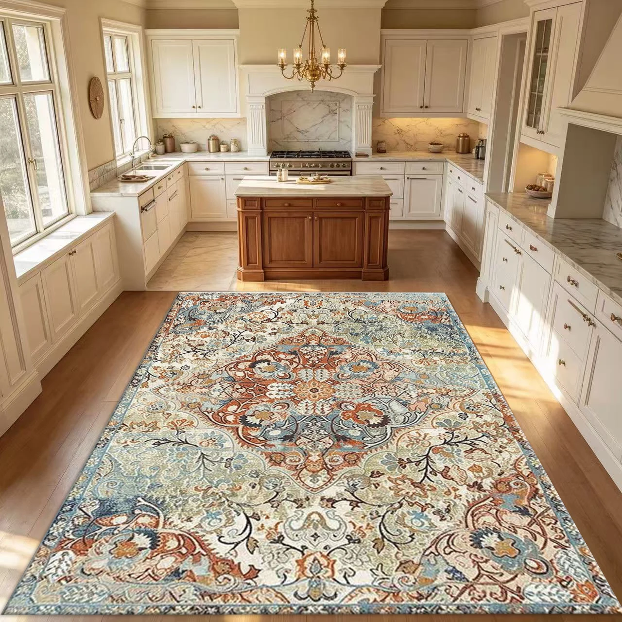 Bohemian Vintage Medal Floral Carpet, Exquisite Non-Slip Carpet Suitable for Living Room, Bedroom, and Home Interior Decoration
