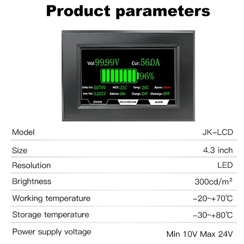 Imagem -05 - Jkbms-acessório Inteligente de Display Lcd Parafusos Fixos Adequado para Todos os Modelos jk Bms Cabo 120cm 43