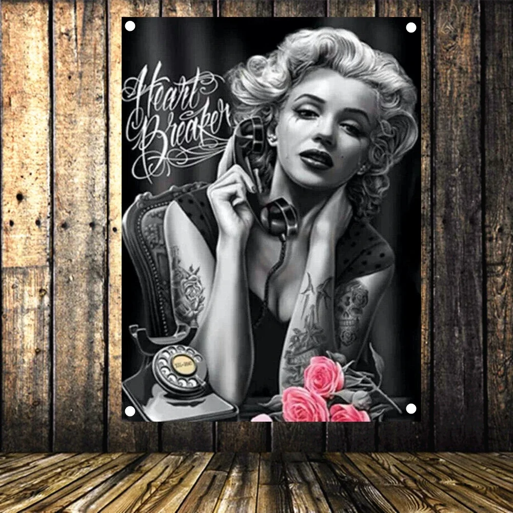 Tattoo Pin Up girl Posters and Prints Tapestry Wall Decorative Canvas Painting Tattoo Art Picture Banner Flag Home Decor Drawing