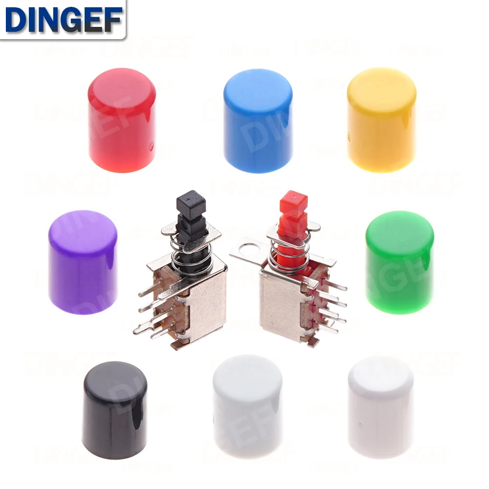 10PCS A03 PS-22F03 6pins Directly key switch self-locking Black Red  White Yellow Green Cap
