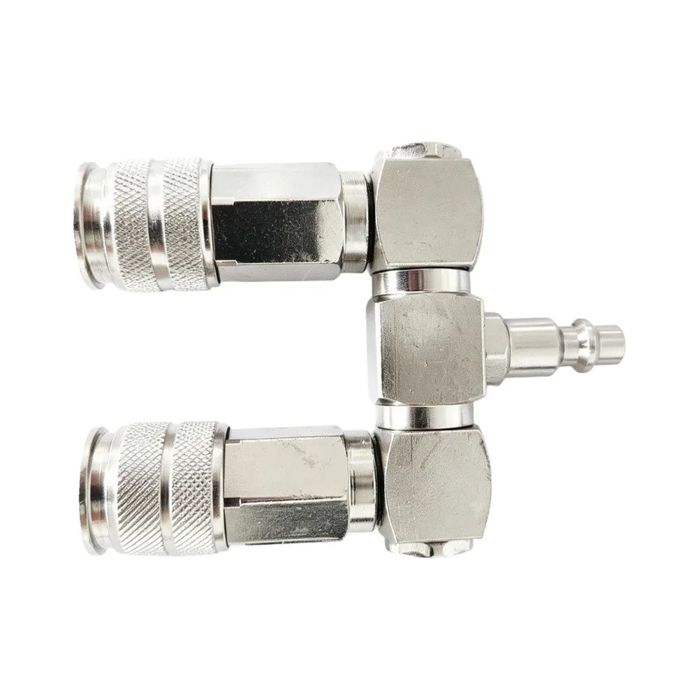 2 Way 1/4in NPT Air Splitter with Rotating Swivel Connector and Nickel Plated Finish for Long Life in Harsh Conditions