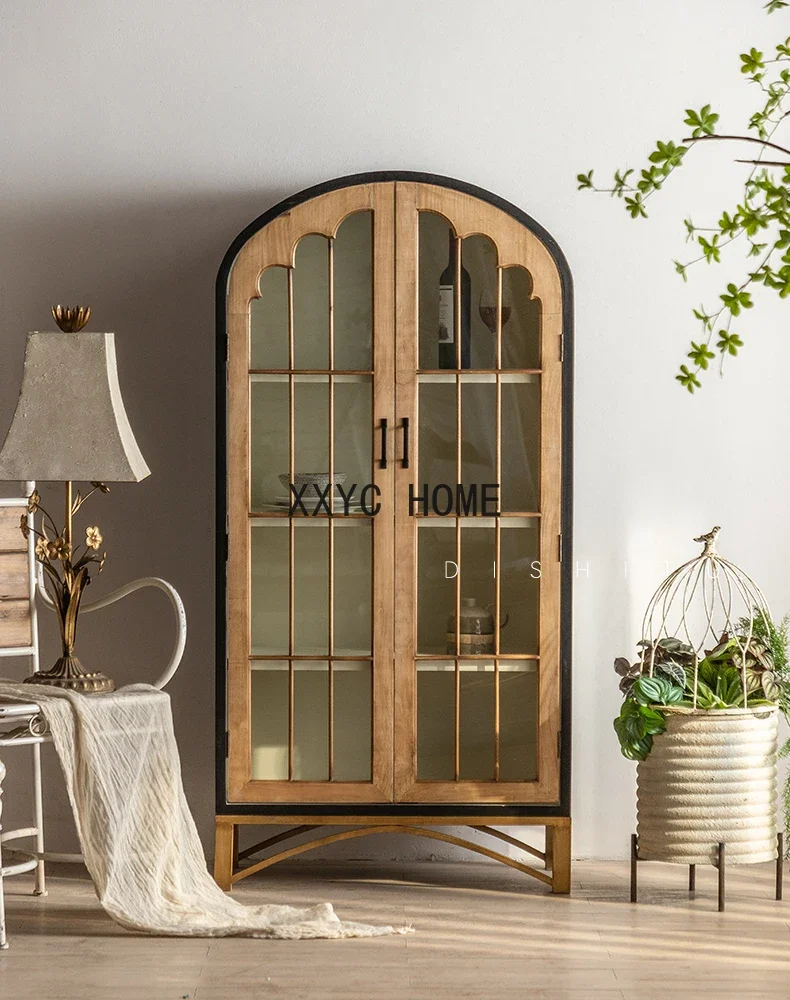 French Bookcase Solid Wood Floor Bookshelf Display Cabinet Made of Glass Dust-Proof Wall Storage Cabinet with Door furniture