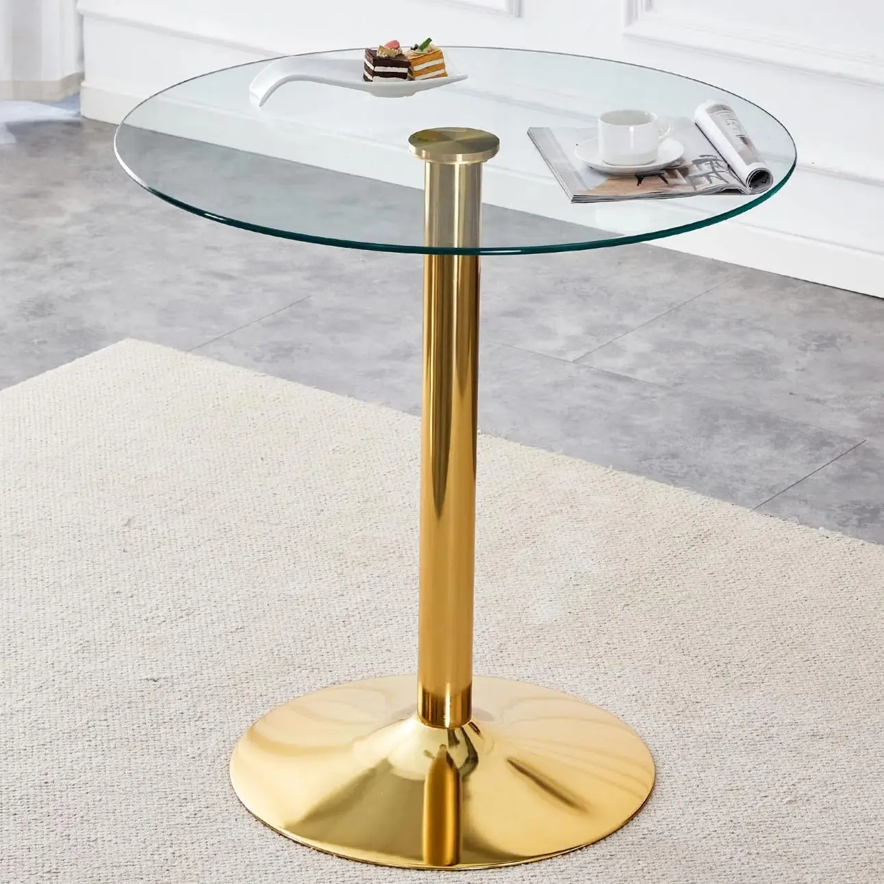 

Round Counter Height Table 35" Gold Round Bar Table with Tempered Glass Table Top Sturdy Golden Pole Support