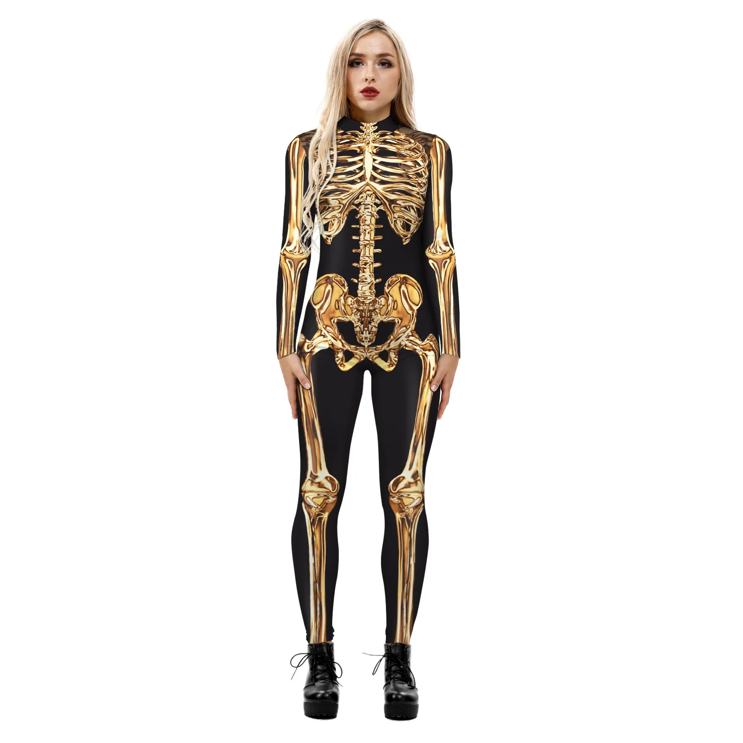 Combinaison skinny imprimée pour femme, costume de cosplay, barboteuses élastiques, costume de batterie, tenue de fête de vacances, Halloween, carnaval