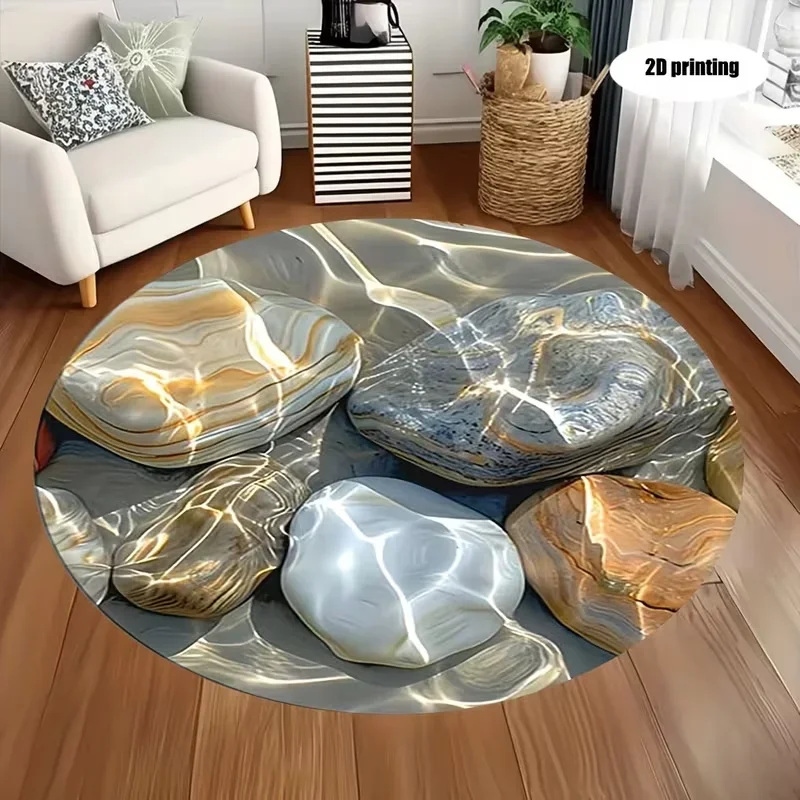 Waterfall Scenery Round Rug Realistic Rock Pool Nature Circular Mat Non Slip Patio Balcony Carpet Indoor Outdoor Decor