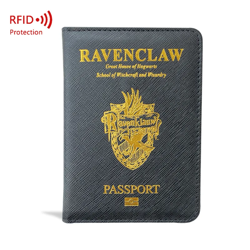 Harry Potter PU Leather Passport Travel Document Wallet Card Holder Hogwarts Magic School Pattern Protective Cover