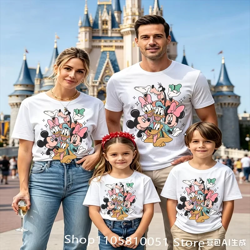 2026 Magic Kingdom Family Matching Shirts Solid Plain Crew Neck Tees Mom Dad Son Daughter Holiday Short Sleeve Tops