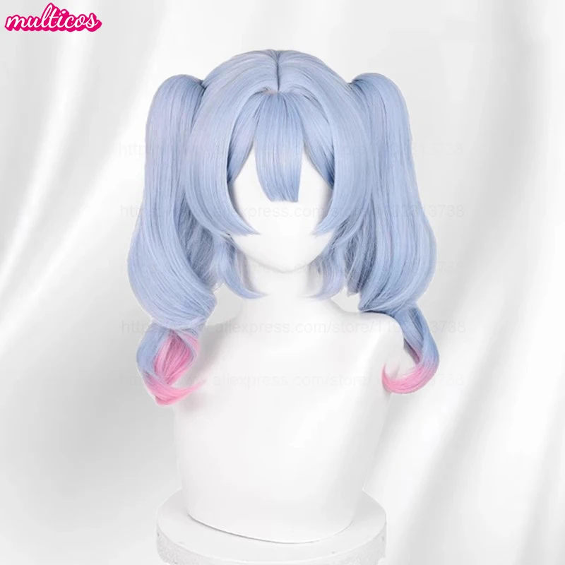 Peruka Cosplay Miku Rabbit Hole 45cm Długie Kucyki w Mieszanych Kolorach Odporna na Ciepło Syntetyczne Włosy Peruki Anime na Halloween + Czepek pod Perukę