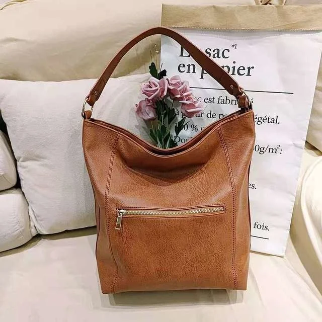 

Retro Brown Leather Bucket for Women Handbags and Purses Vintage Causal Shoulder Tote Bag for Female Office Shoulder Bags