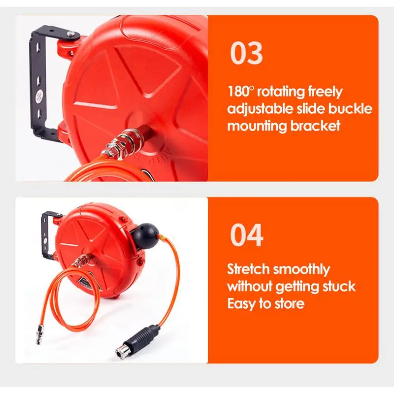 Pneumatic Hose Reel Retractable 10m Automatic Rewind Tool Commercial Reel With Swivel Bracket Quick Coupler Air Compressor