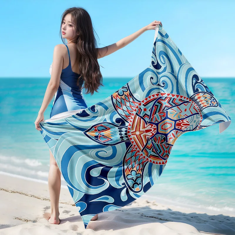 

New ultra-fine fiber beach towel with printed design - beach swimming absorbent sun-protective towel
