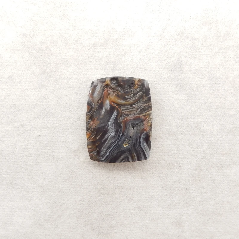 Natural Brazil Agate Crystal Rectangular Component – Dark Swirl-Banded Gemstone for Handmade Jewelry 33x26x7mm-7.6g