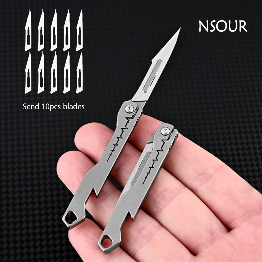 

titanium alloy Bottle Opener Scalpel Folding Knife High Hardness Mini Outdoor Survival Camping Portable EDC Tool 10 Blade Free