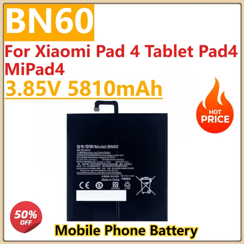 

High Quality New BN60 Mobile Phone Battery 3.85V 5810mAh For Xiaomi Pad 4 Tablet Pad4 MiPad4 Capacity Bateria