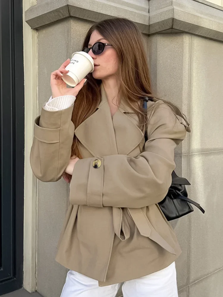 

Новая женская ветровка цвета хаки на шнуровке, повседневная, с длинными рукавами, широкими плечами, свободного кроя, весна 2026, уличная одежда