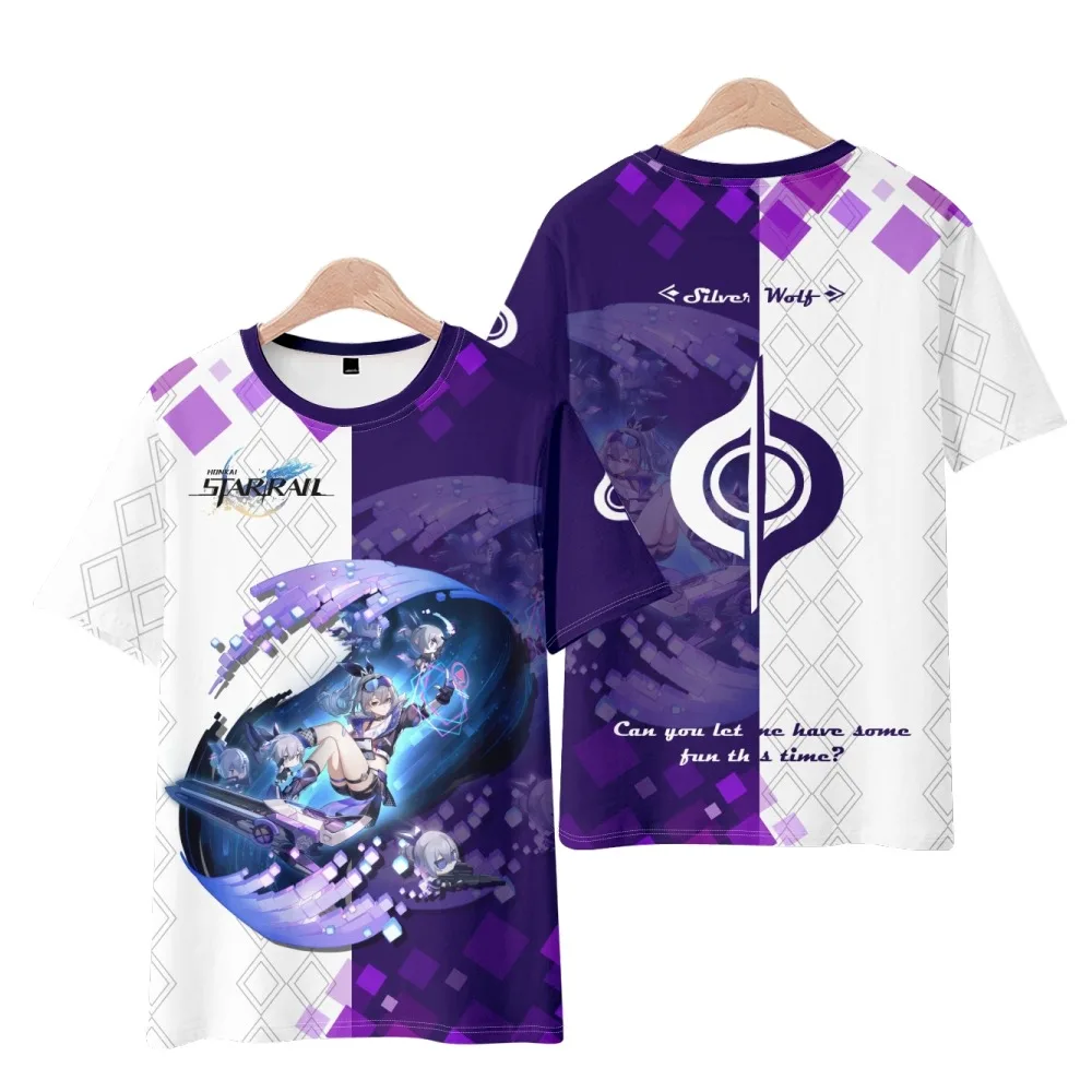 Camiseta con estampado 3D de Anime Honkai Star Rail para hombre y mujer, camisa divertida de manga corta con cuello redondo, camisetas gráficas de Cosplay, Verano