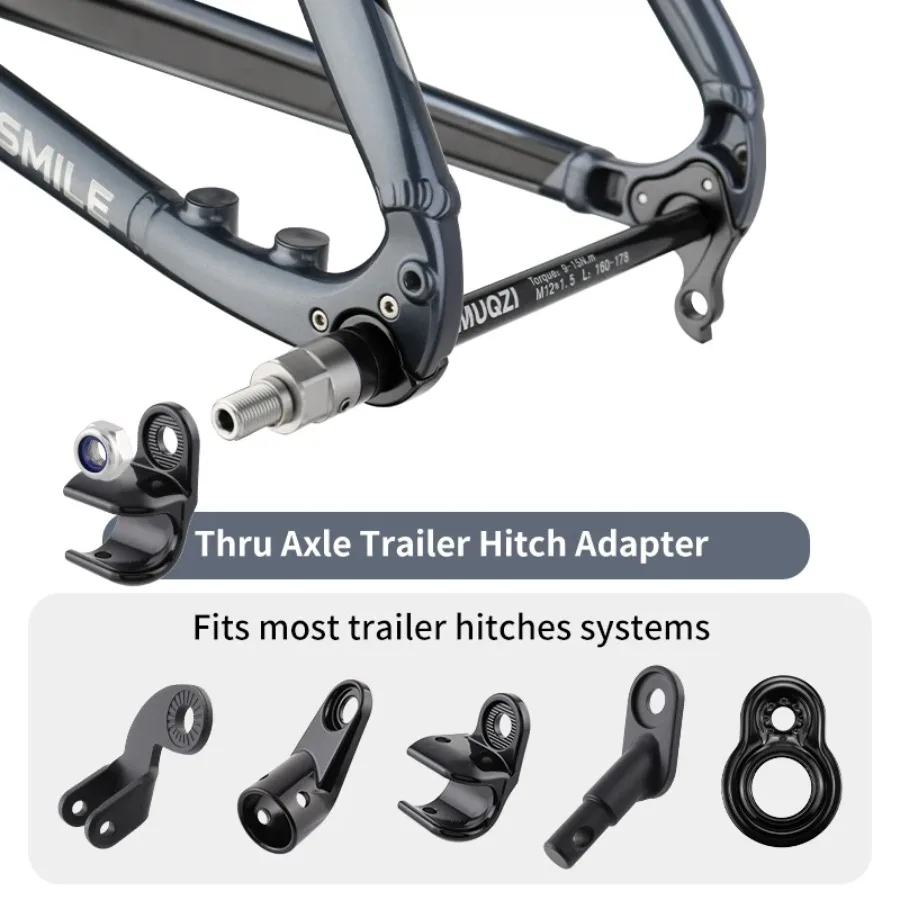MUQZI Bike Thru Axle Trailer Hitch Adapter M12x1.0/1.5/1.75 Thread Pitch 160-178mm