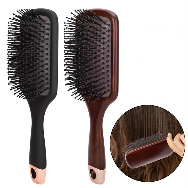 Air Cushion Scalp Massage Hair Comb Vintage Wood Grain Anti-Static Smooth and Voluminous Styling Comb for Women Long Curly Hair