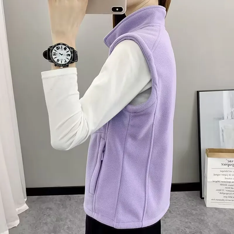 Wiosna Jesień Damska Nowa Bluza Bez Rękawów z Polaru na Zamek Błyskawiczny Modna Damska Krótka Kamizelka Kurtka Damska Duży Rozmiar 4XL Bezrękawnik Płaszcz