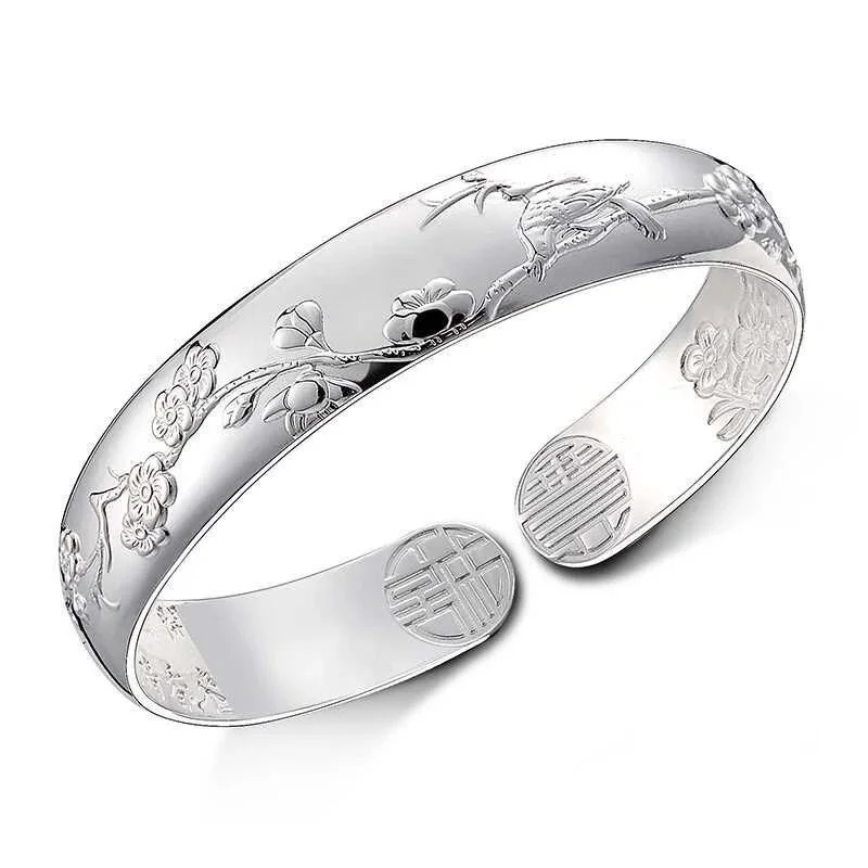 Luxury Silver Bangles Ladies Open S999 Silver Chain Domineering Couple Bracelet Girlfriend Valentine's Day Gift Bangle